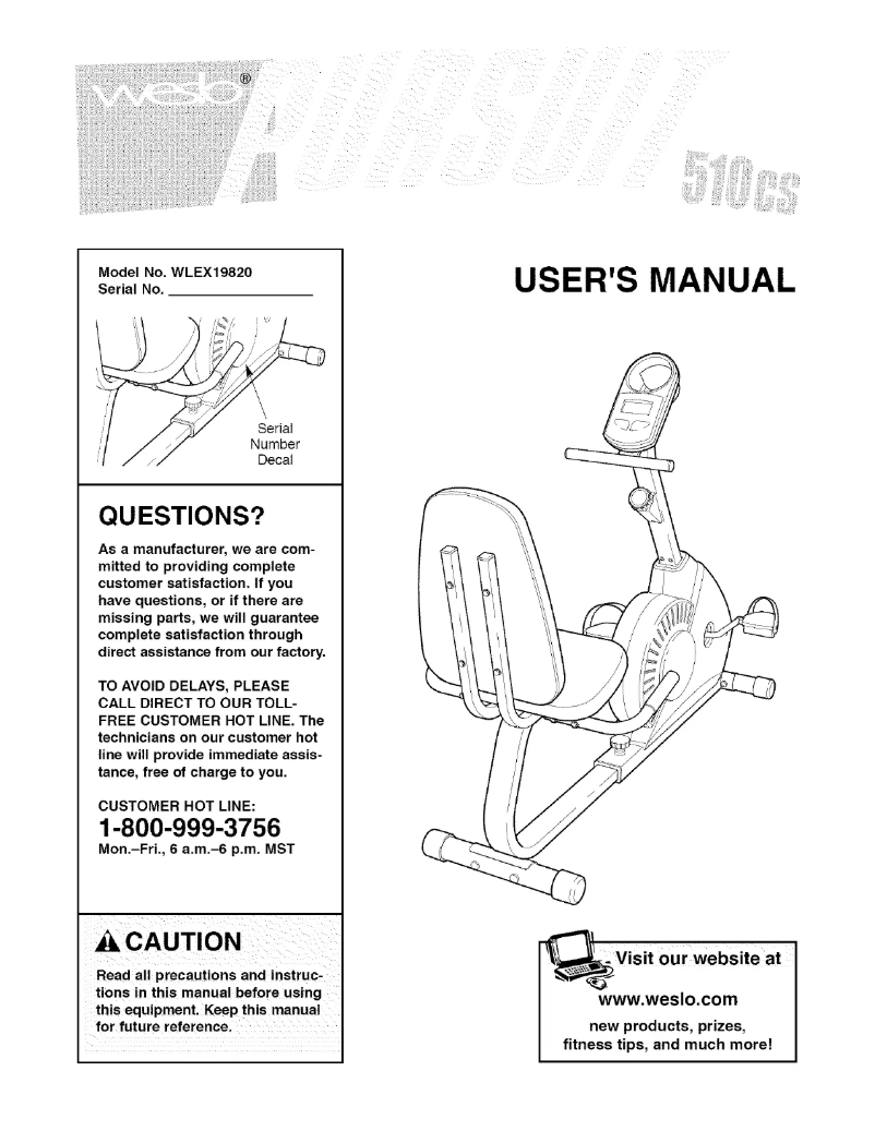 Page 1 de la notice Manuel utilisateur Weslo Pursuit 510cs