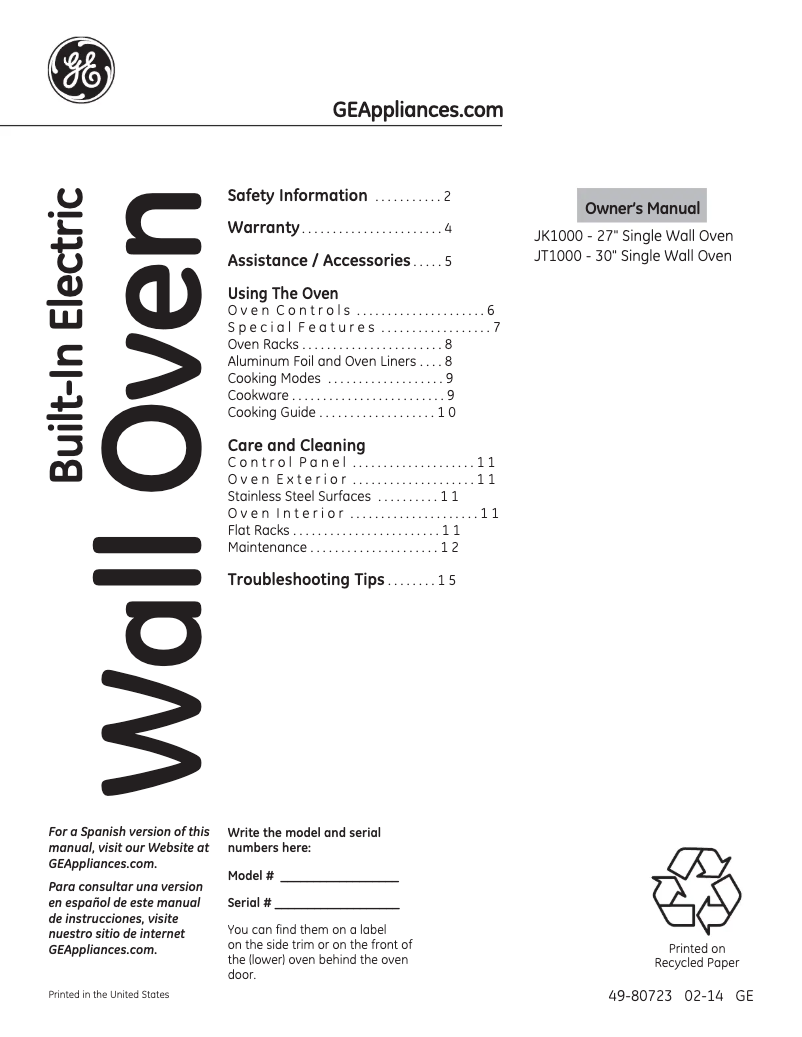 Image de la première page du manuel de l'appareil JK1000DFBB