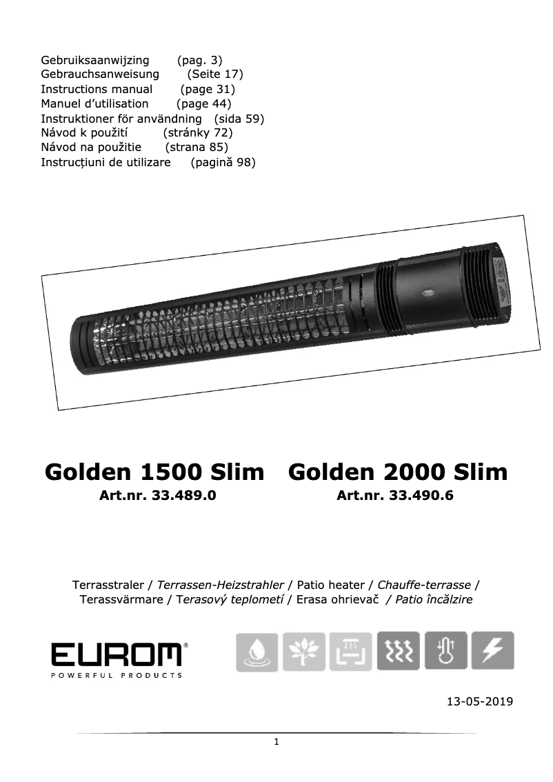 Page 1 of the manual User Manual Eurom Golden 1500 Slim
