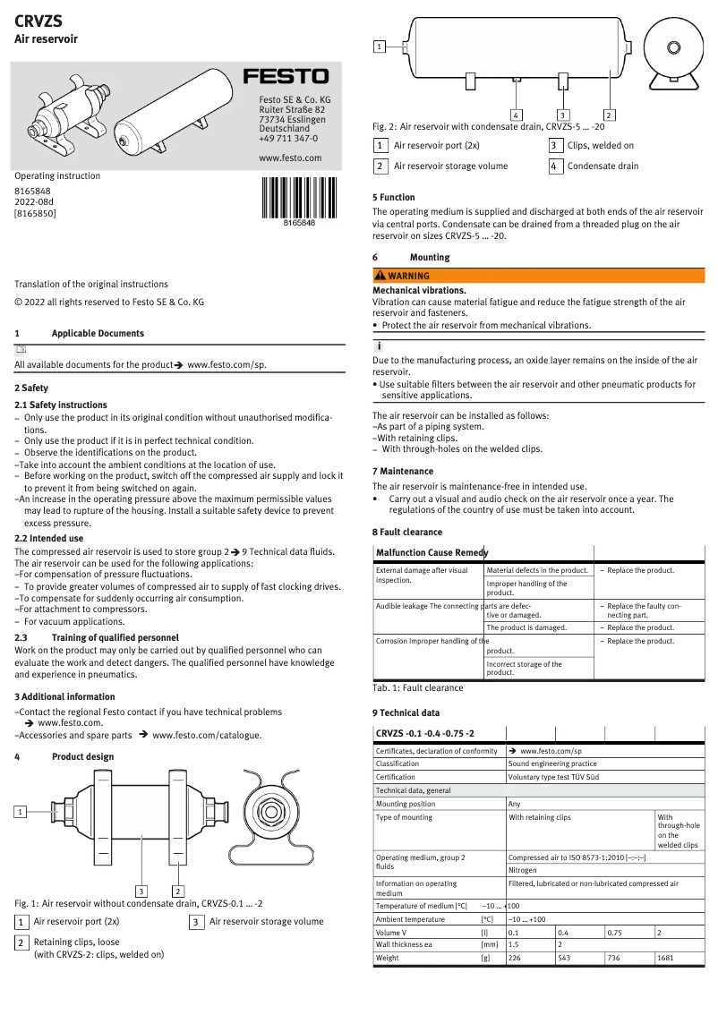 Page 1 de la notice Manuel utilisateur Festo CRVZS-2