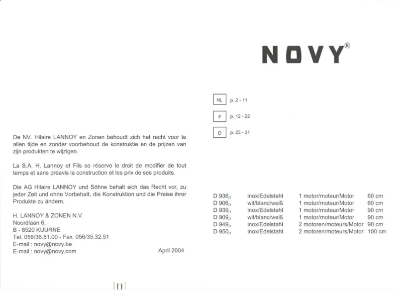 Page 1 de la notice Manuel utilisateur Novy 949