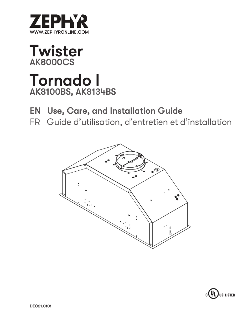 Page 1 de la notice Guide d'installation Zephyr Tornado I AK8100BS