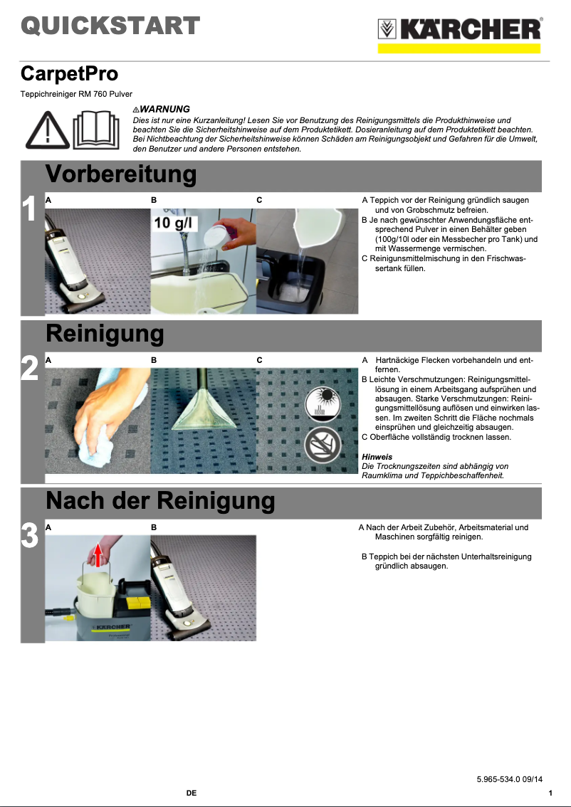Page 1 de la notice Manuel utilisateur Kärcher RM 760