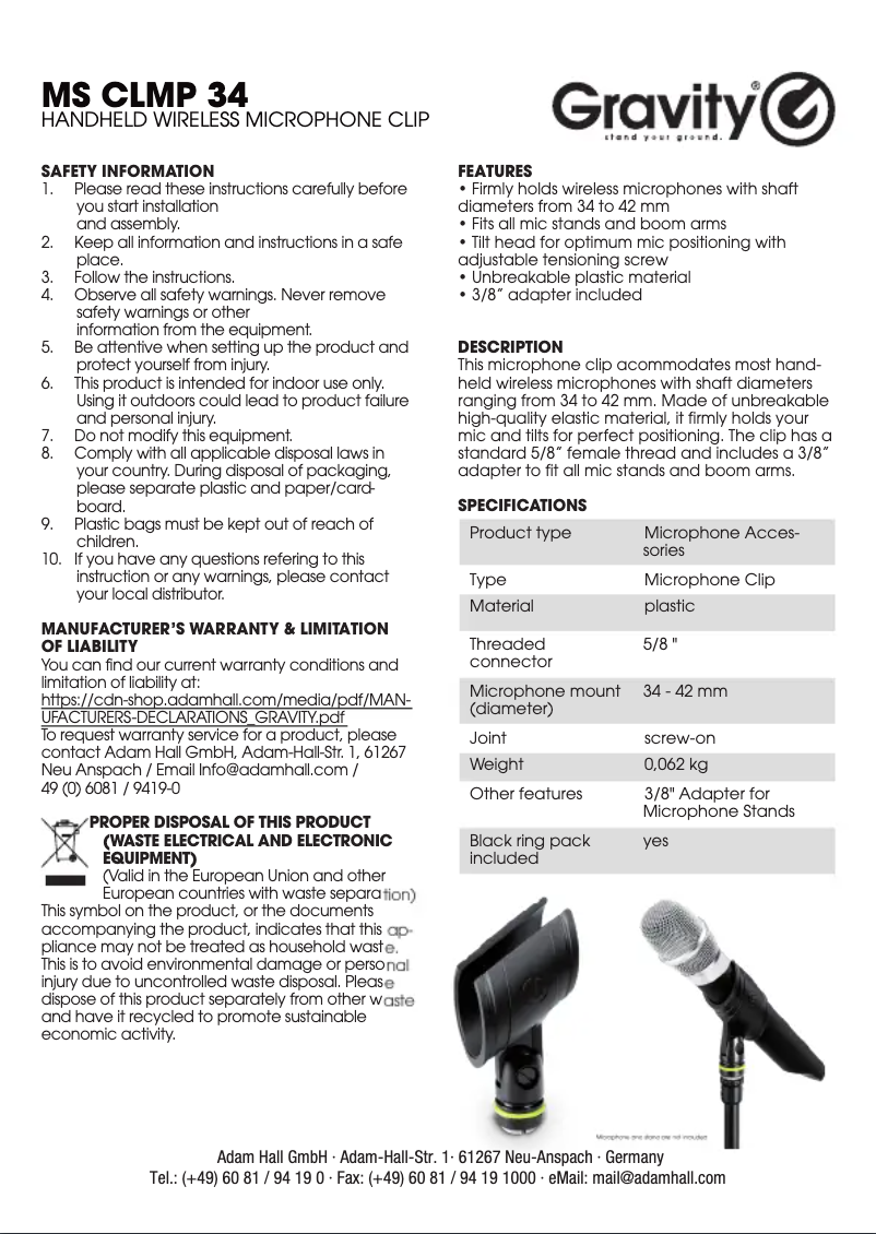 Page n°1 - Manuel utilisateur Gravity MS CLMP 34
