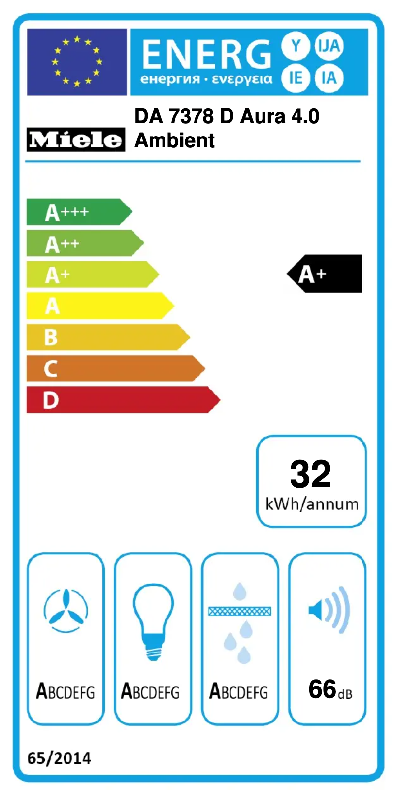 Page 1 de la notice Label énergétique Miele DA 7378 D Aura 4.0 Ambient