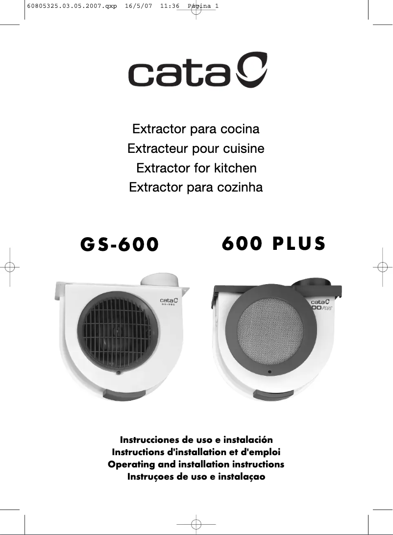 Page 1 de la notice Manuel utilisateur CATA GS 600