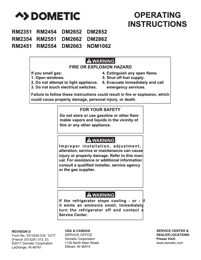 Page 1 de la notice Manuel utilisateur Dometic DM2652