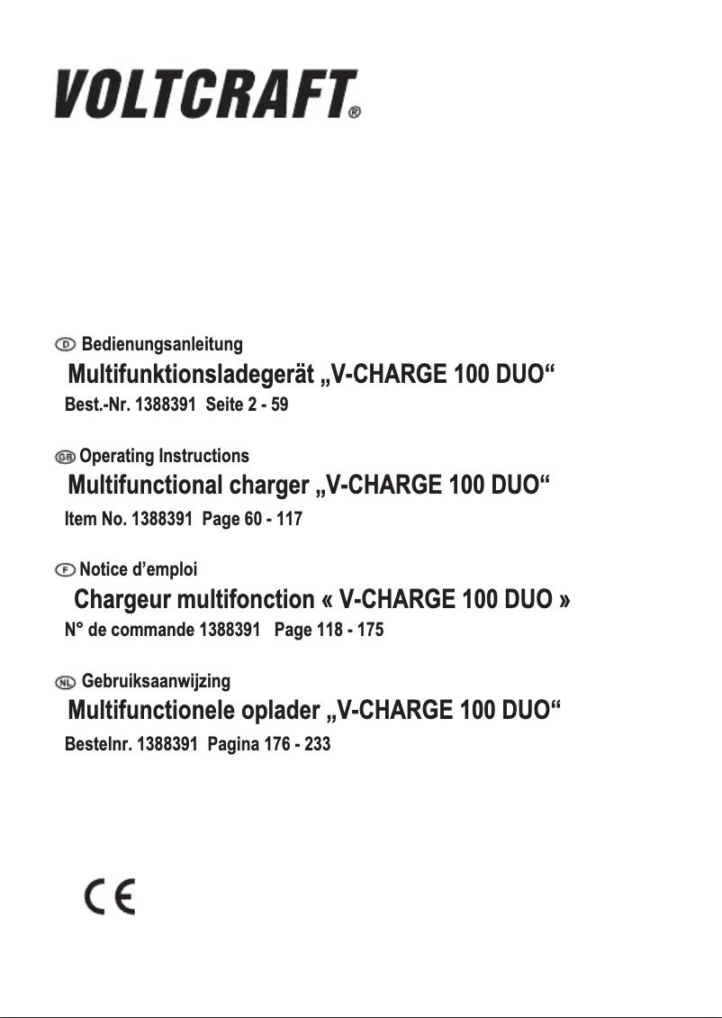 Page n°1 - Manuel utilisateur Voltcraft V-Charge 100 Duo