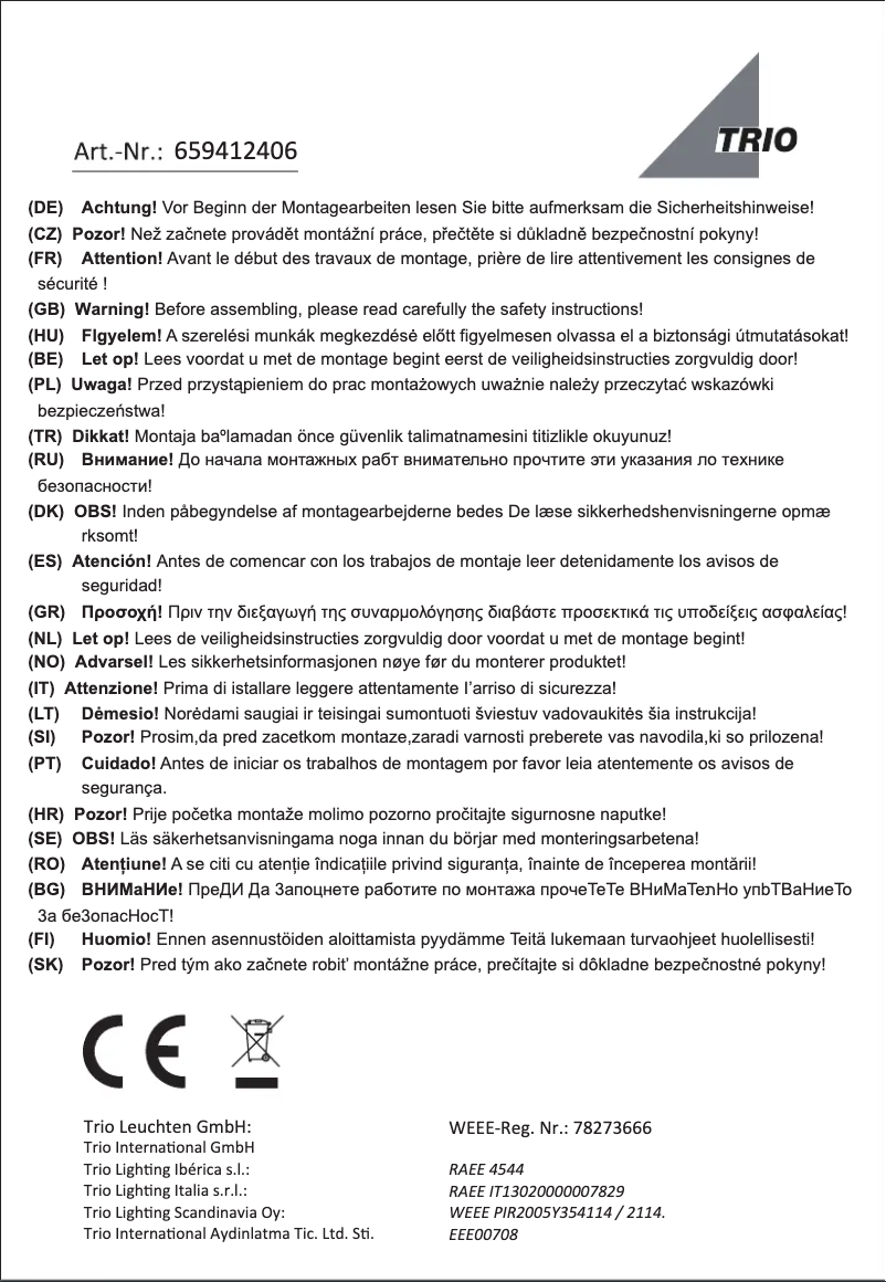 Page 1 de la notice Manuel utilisateur Trio Lighting Apart 659412406