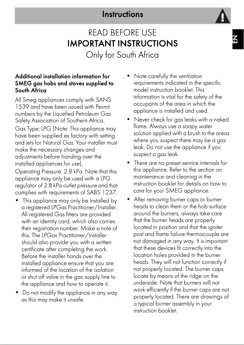 Page 1 of the manual Brochure Smeg A4BL-81