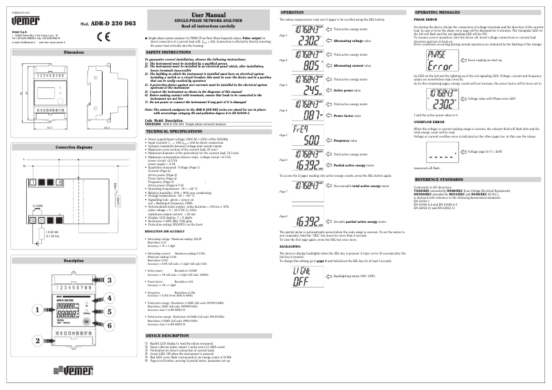 Page n°1 - Manuel utilisateur Vemer ADR-D 230 D63