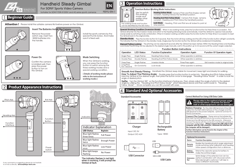 Page n°1 - Manuel utilisateur FeiyuTech 3 Axis Handheld Gimbal