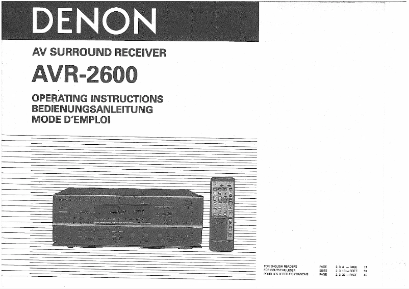 Page 1 de la notice Manuel utilisateur Denon AVR-2600