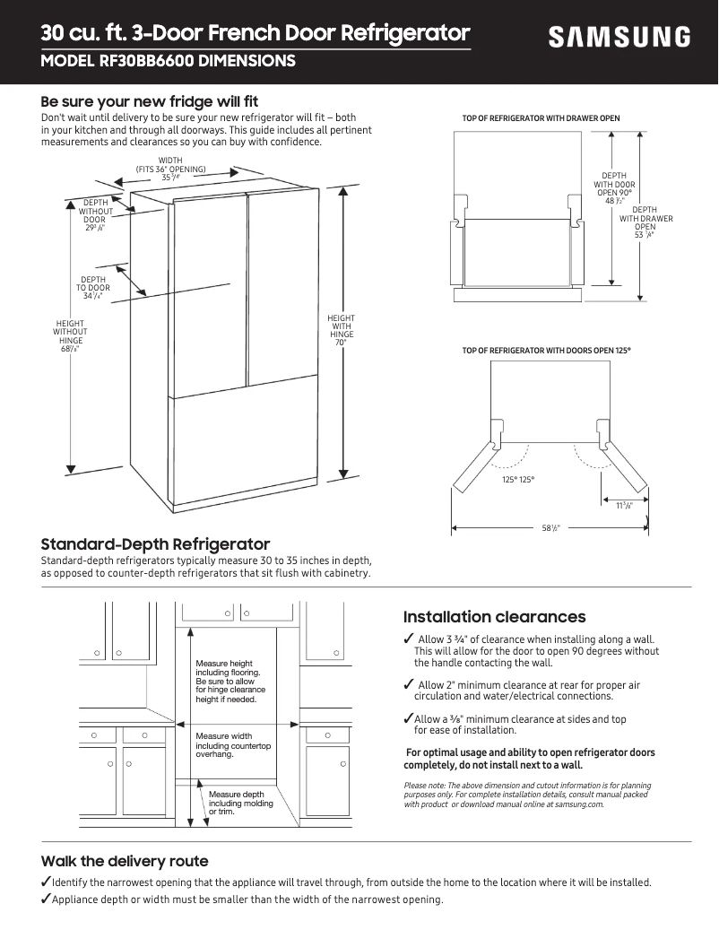 Page 1 de la notice Guide de mesure Samsung RF30BB6600AP