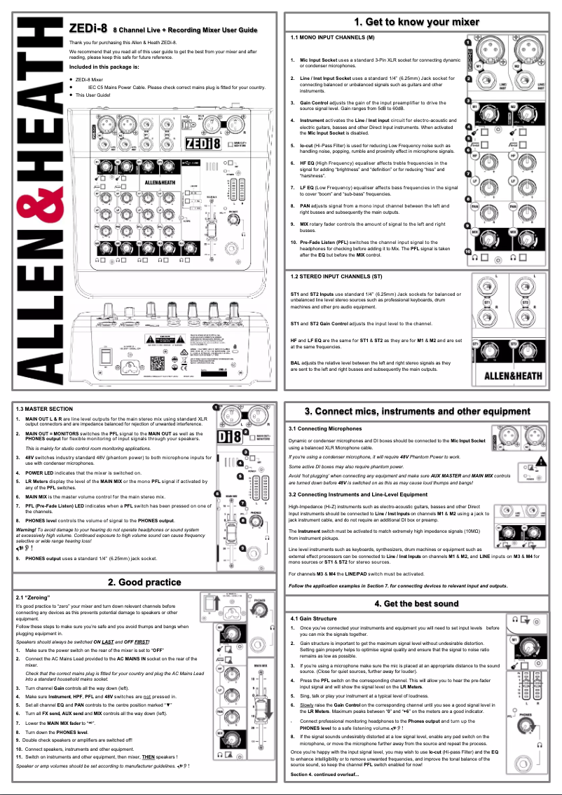 Page n°1 - Manuel utilisateur Allen & Heath ZEDi-8