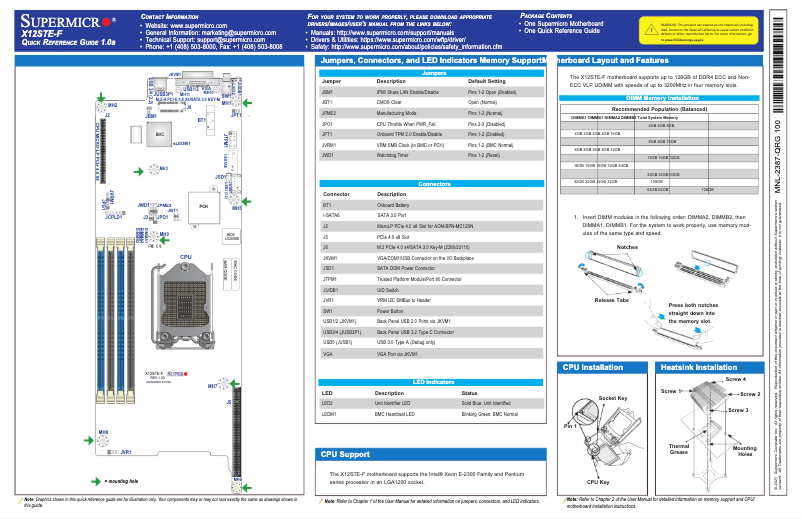 Page 1 de la notice Guide de démarrage rapide Supermicro X12STE-F