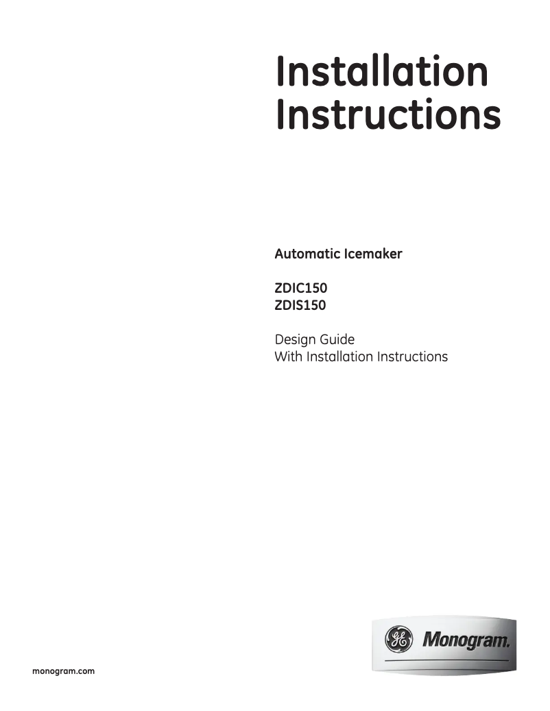 Page 1 de la notice Guide d'installation GE ZDIC150WWW