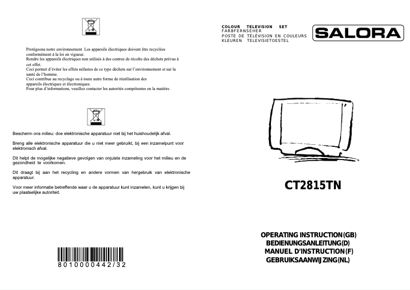 Page 1 de la notice Manuel utilisateur Salora CT-2815TN