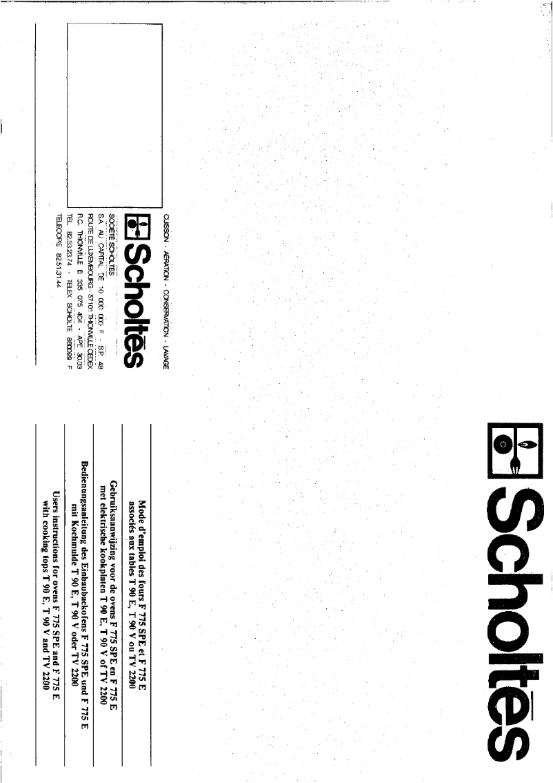 Page 1 de la notice Manuel utilisateur Scholtès F 775 SPE