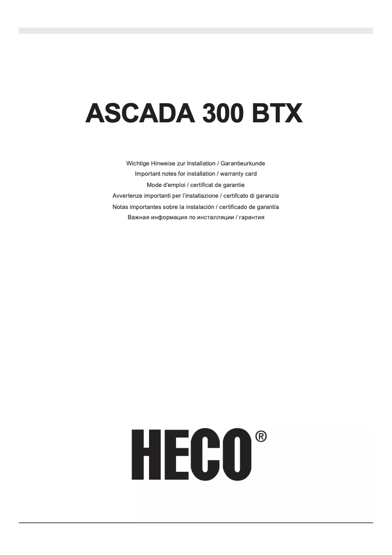 Page 1 of the manual User Manual Heco Ascade 300 BTX