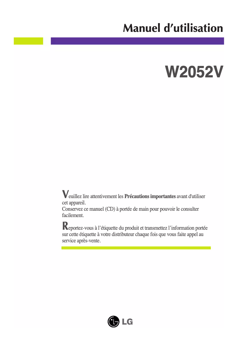 Page n°1 - Manuel utilisateur LG W2052V-PF
