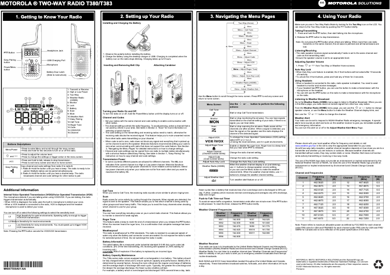 Page n°1 - Manuel utilisateur Motorola Talkabout T380