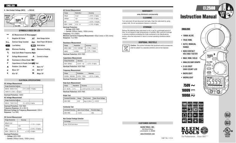 Image de la première page du manuel de l'appareil CL2500