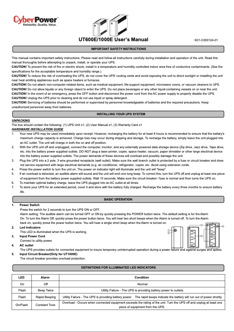 Page n°1 - Manuel utilisateur CyberPower UT1000E