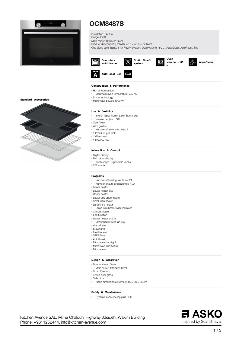 Page n°1 - Fiche technique Asko OCM8487S