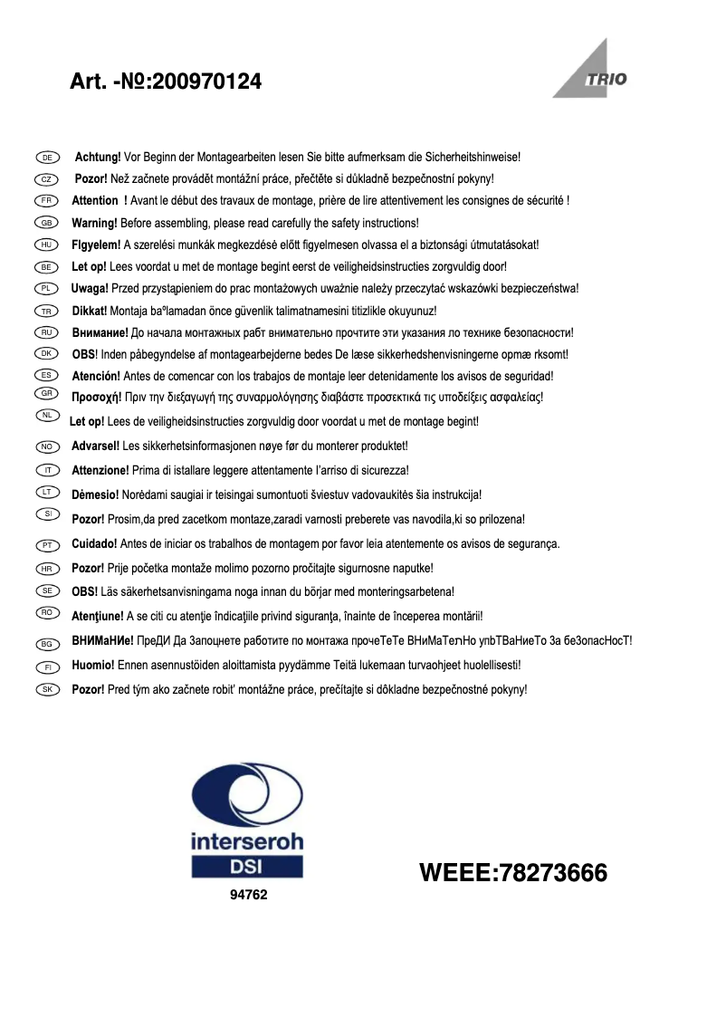 Page 1 de la notice Manuel utilisateur Trio Lighting Campo 200970124