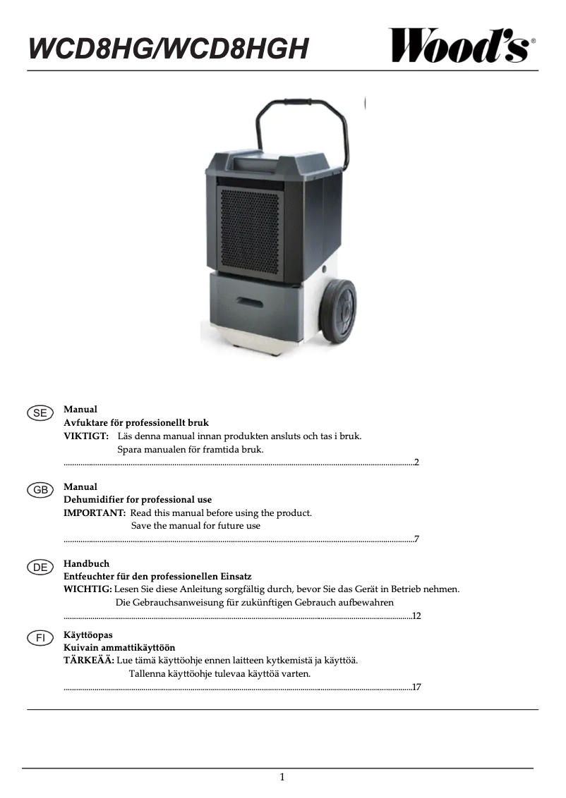 Página 1 del manual Manual de usuario Wood's WCD8HG Pro