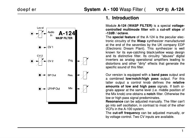 Page 1 de la notice Manuel utilisateur Doepfer A-124