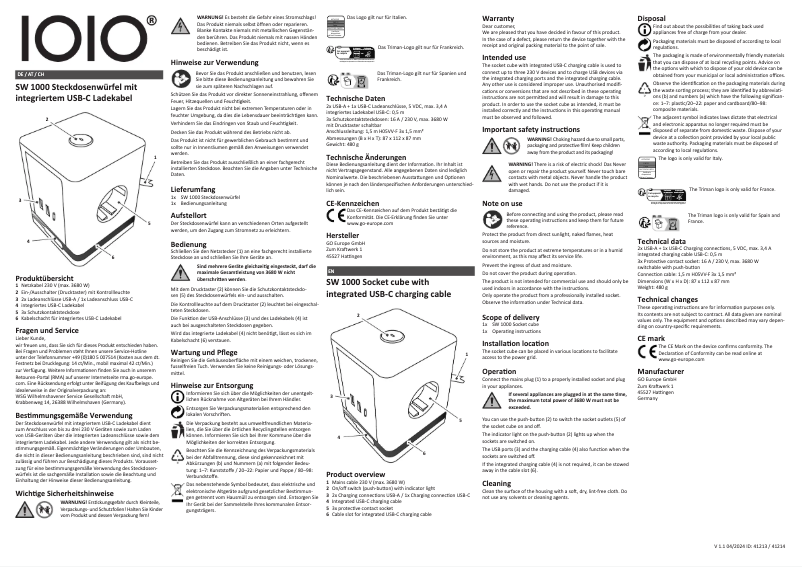 Page n°1 - Manuel utilisateur IOIO SW 1000