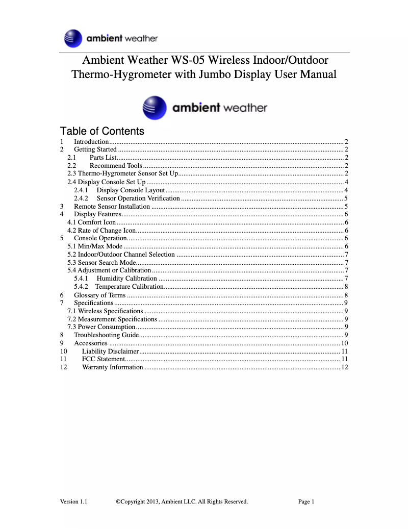 Image de la première page du manuel de l'appareil WS-05