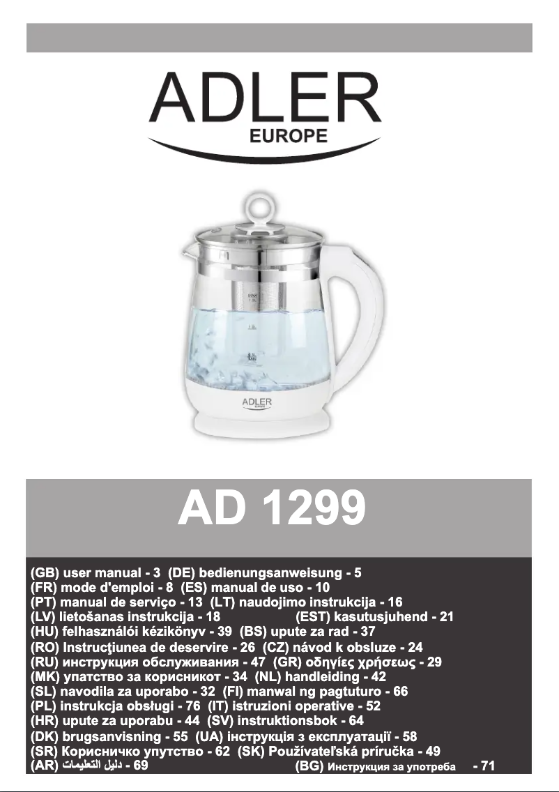 Page 1 de la notice Manuel utilisateur Adler AD 1299
