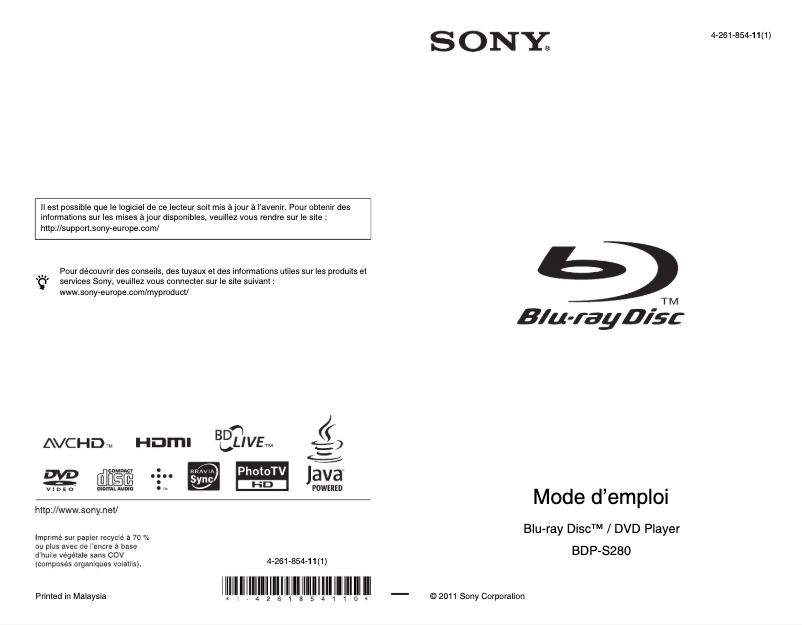 Imagen de la primera página del manual del dispositivo BDP-S280