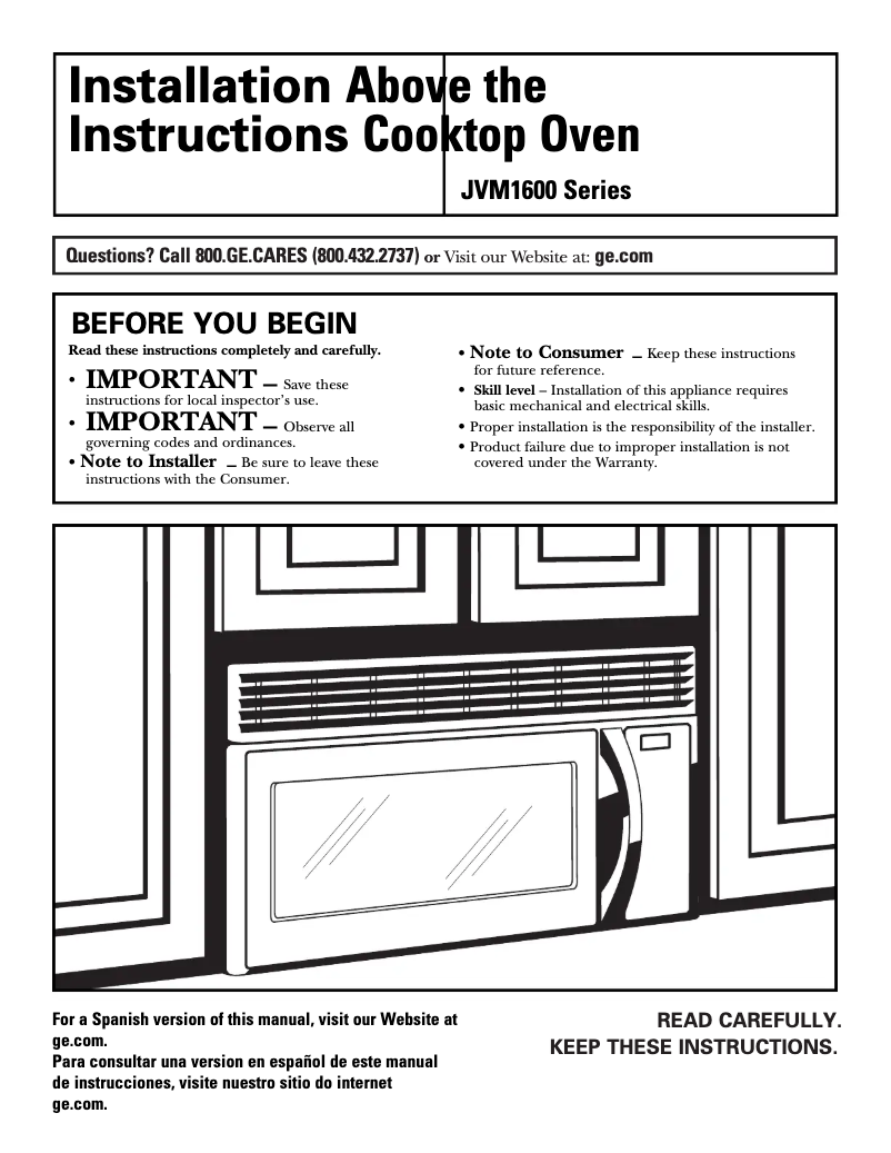 Page n°1 - Guide d'installation GE JVM1631BJ