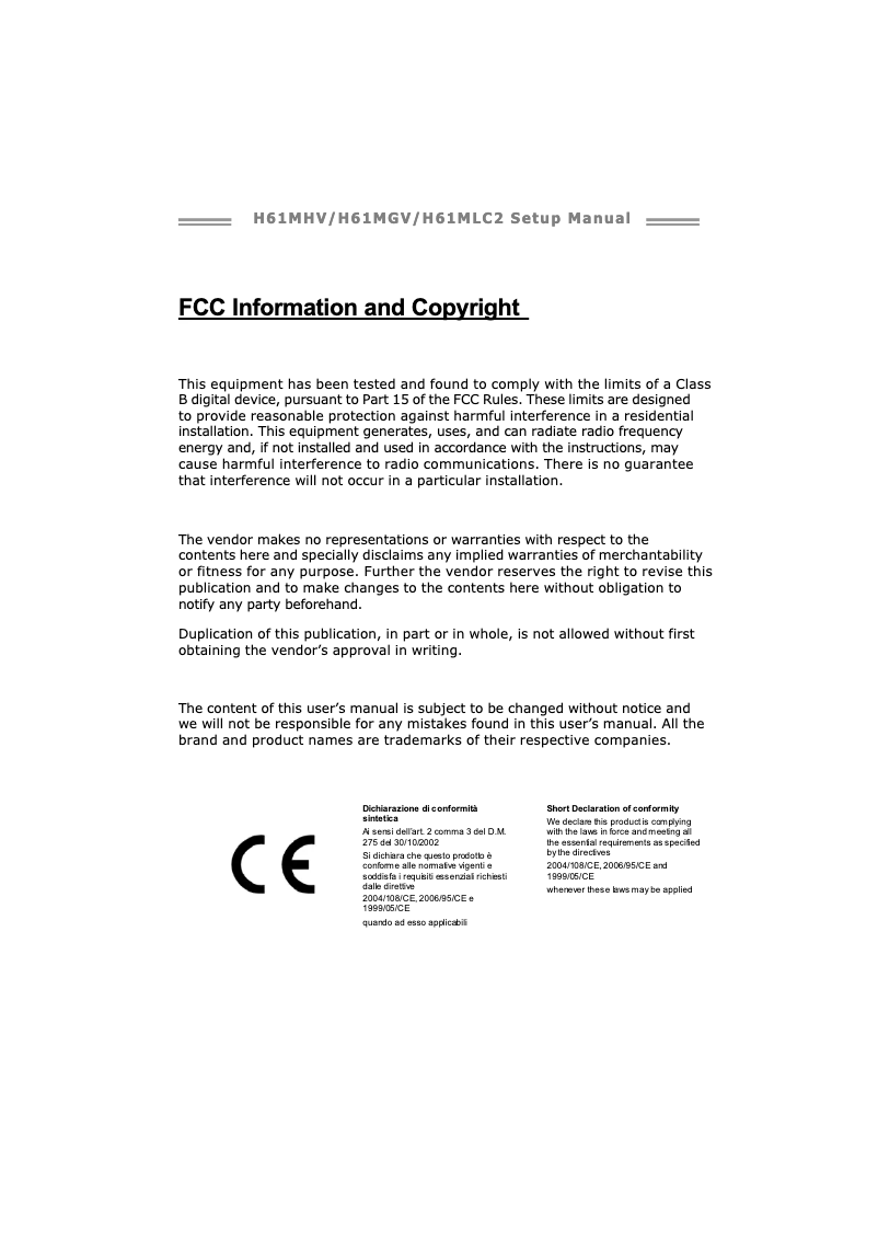 Page 1 de la notice Manuel utilisateur Biostar H61MHV 7.x