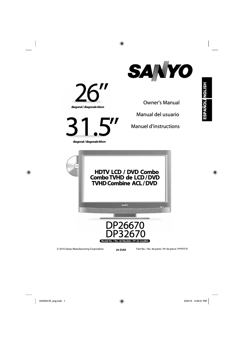 Page n°1 - Manuel utilisateur Sanyo DP26670
