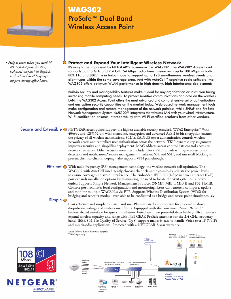 Page 1 de la notice Fiche technique Netgear ProSafe WAG302