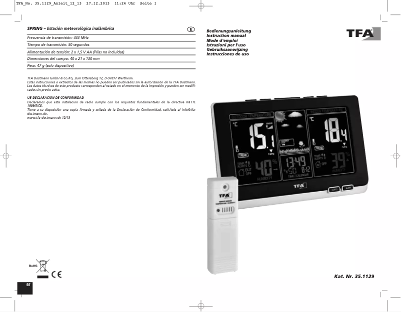 Page 1 de la notice Manuel utilisateur TFA Spring 35.1129.01
