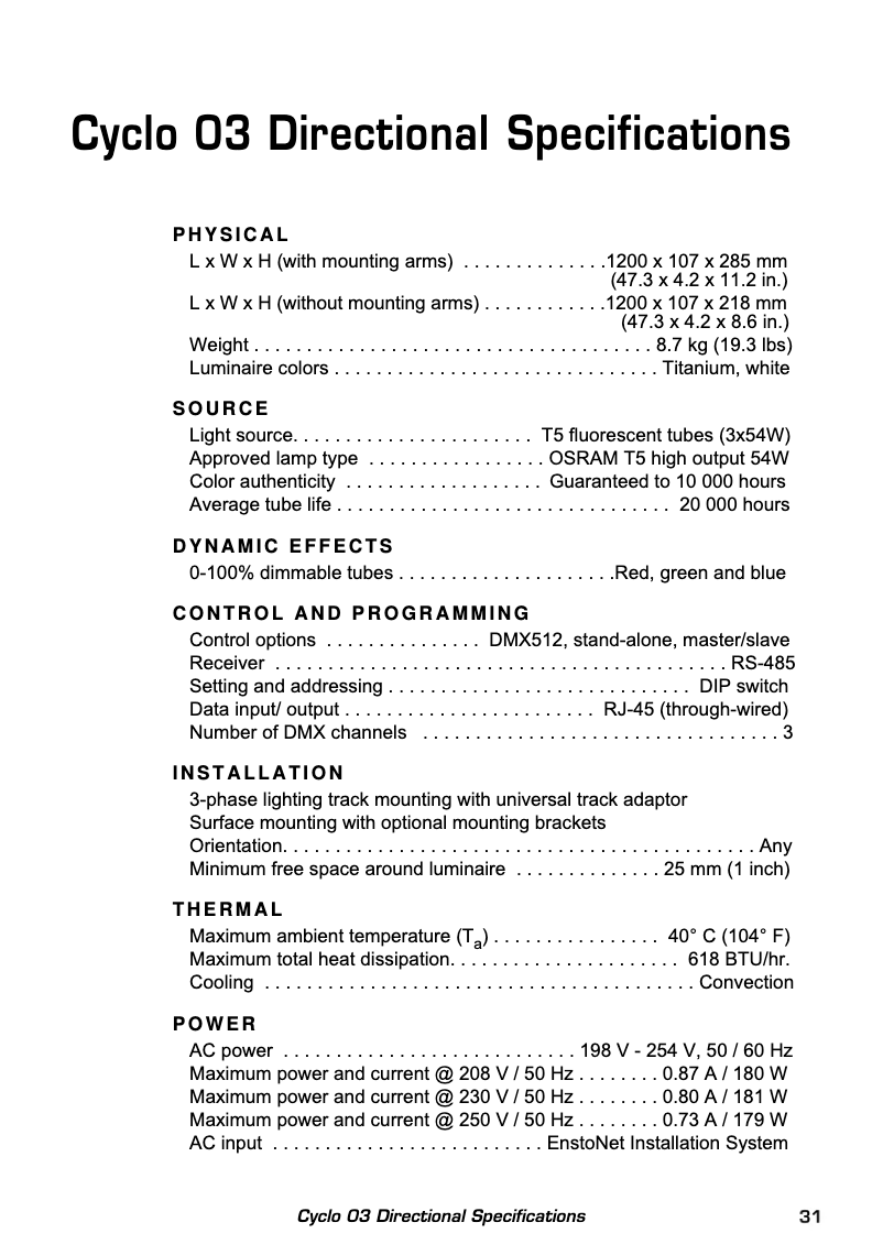 Página 1 del manual Ficha técnica Martin Cyclo Directional