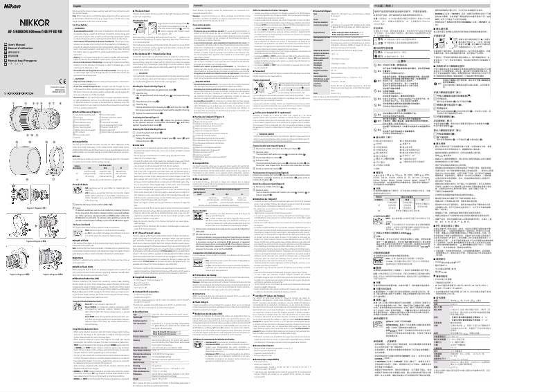 Page 1 de la notice Manuel utilisateur Nikon Nikkor AF-S 300mm f/4E PF ED VR