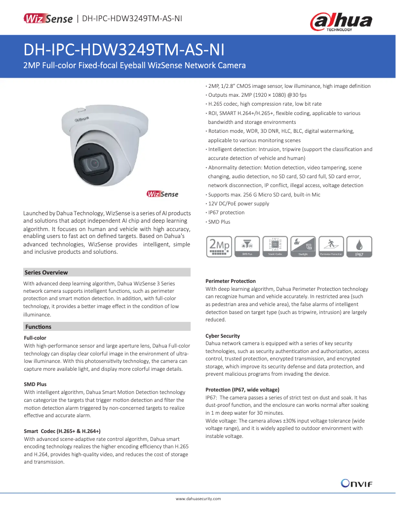 Page 1 de la notice Fiche technique Dahua Technology IPC-HDW3249TM-AS-NI