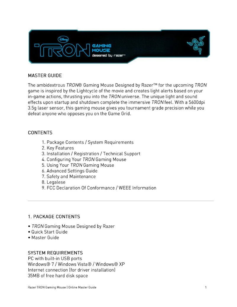 Page n°1 - Manuel utilisateur Razer TRON