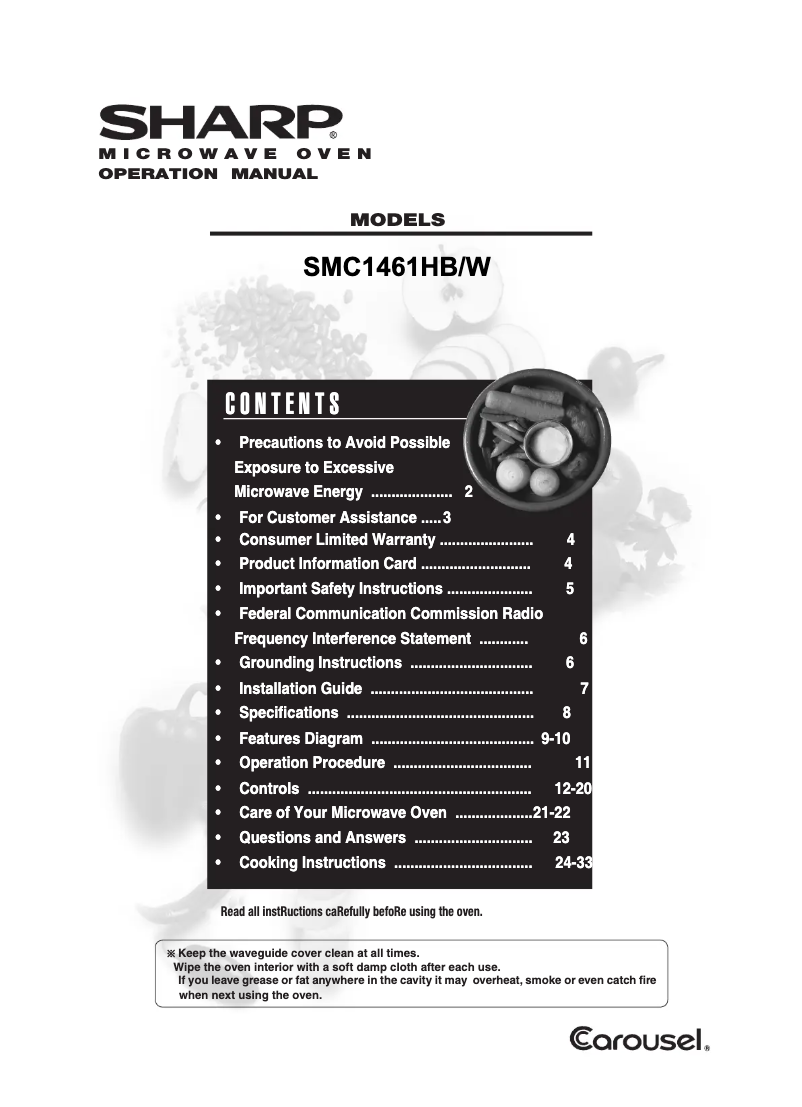 Page 1 de la notice Manuel utilisateur Sharp SMC1461HB