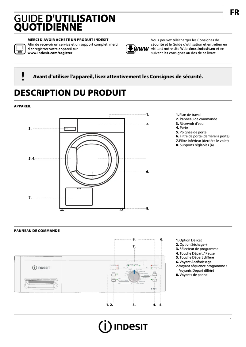 Page 1 de la notice Manuel utilisateur Indesit IND80111