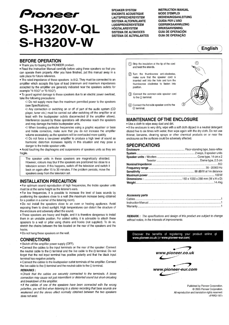 Page n°1 - Manuel utilisateur Pioneer S-H320V-QL