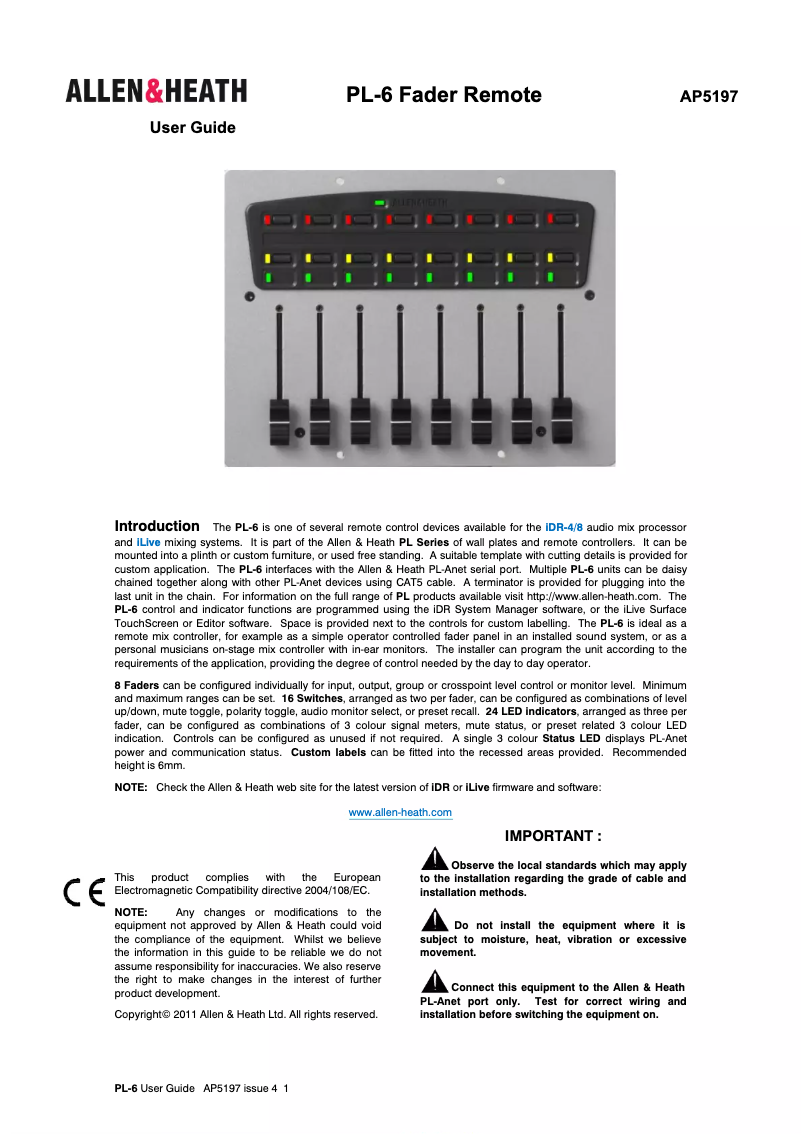 Page n°1 - Manuel utilisateur Allen & Heath PL-6
