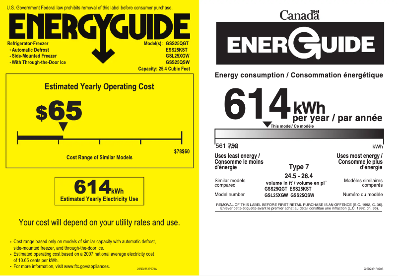 Page n°1 - Label énergétique GE GSS25QSWSS
